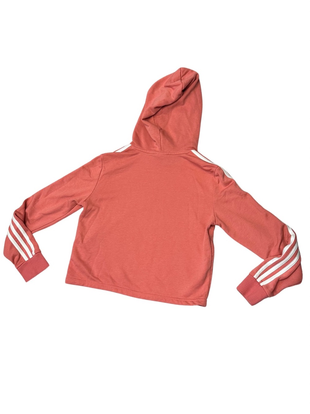 Adidas Cropped Hoodie XS Hazy Rose Pink 3-Stripes Athleisure Sweatshirt - Picture 3 of 11